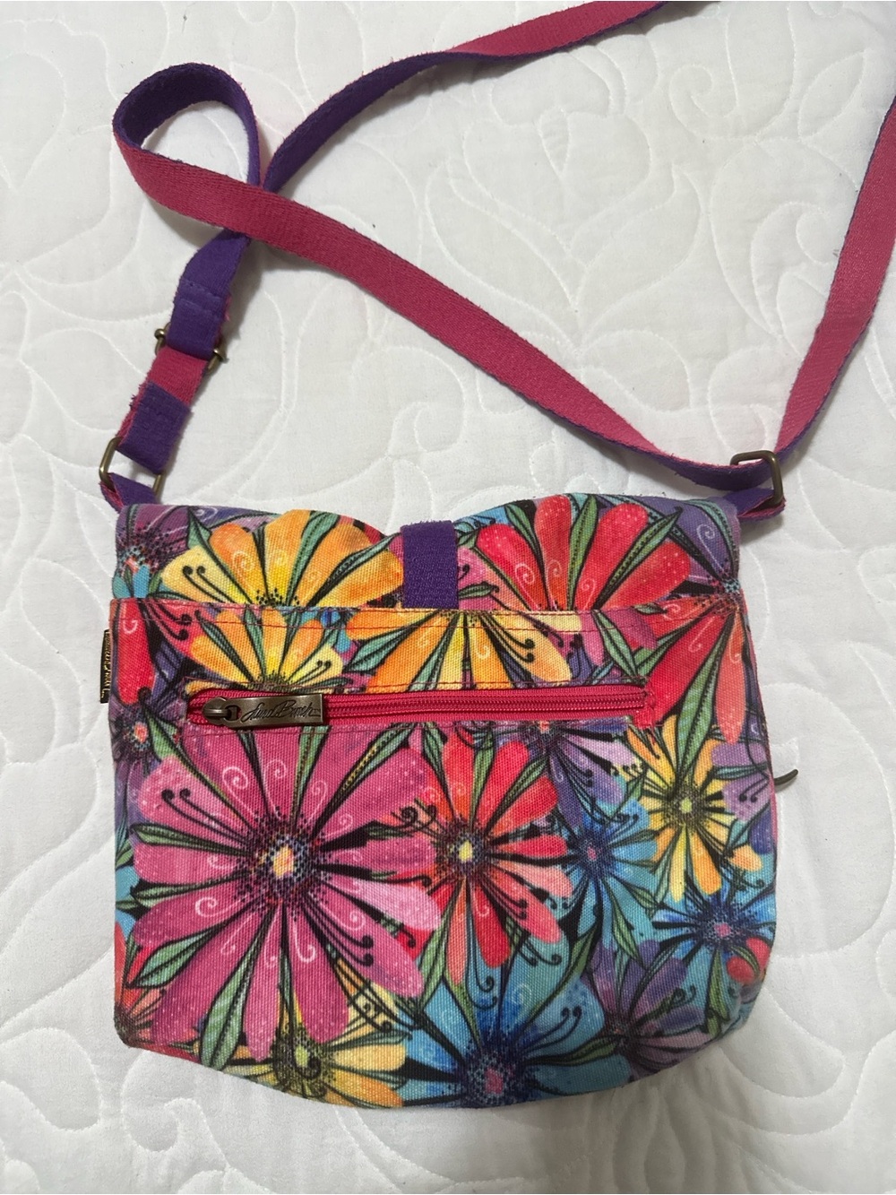 Laurel Burch Multicolor Floral Crossbody Bag - Pink, Red, Blue, Yellow, Purple - Picture 4 of 7